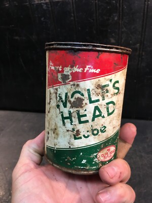 Vintage Wolf s Head Lube Grease 1 LB Can -Gas Station Advertising Can Empty