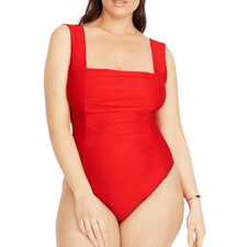 J Crew Swimsuit Size 24 Ruched Square Neck One Piece Red