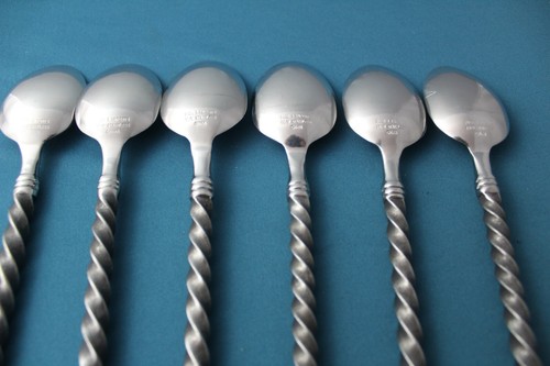 6 Place Oval Soup Spoons Pier One 1 PII14 18/8 China Twist Black 7 3/4" - Picture 5 of 5