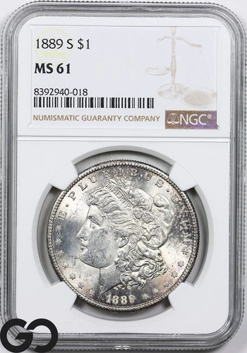 1889-S Morgan Silver Dollar Silver Coin NGC MS 61 ** Nice Lustrous Better Date!