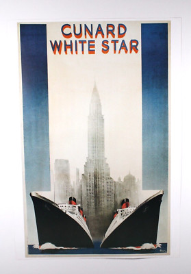 Vintage Cunard White Star Ships Print Poster 1999 Printed In France