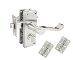 Victorian Straight Satin Finished Door Handle Pack Inc Latch & Hinges Internal 