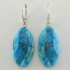 Genuine Natural Blue Oval TURQUOISE Leverback Earrings 925 Sterling Silver 11e