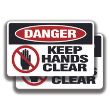 KEEP HANDS CLEAR DECAL Danger Stickers Sign Bogo For Truck Window Office