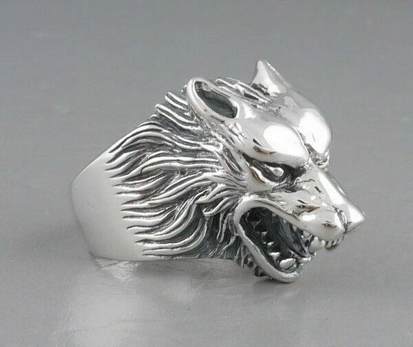 20g HUGE HEAVY WOLF WEREWOLF VAMPIRE KILLER 925 STERLING SOLID SILVER MENS RING - Image 2 of 4