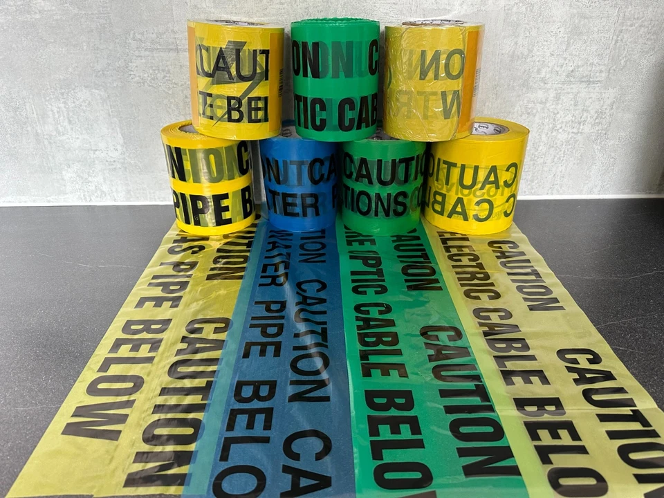 CAUTION UNDERGROUND ELECTRIC CABLE,WATER,TELEPHONE WARNING TAPE CUT LENGTHS