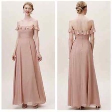 BHLDN Macau Chiffon Bridesmaid Dress Whipped Apricot Off Shoulder Flounce Maxi 2