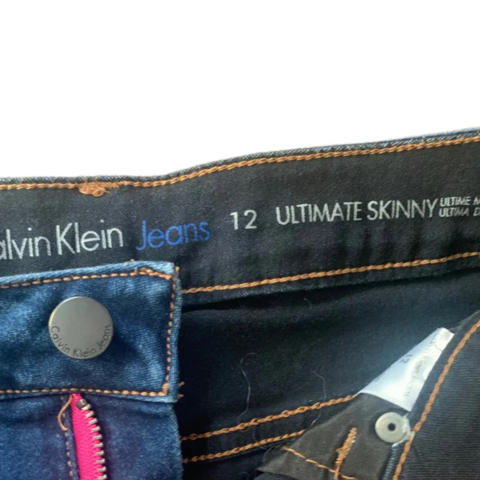 Calvin Klein Girls Ultimate Skinny Straight Leg Dark Blue Denim Jeans Size 12 - Image 3 of 4