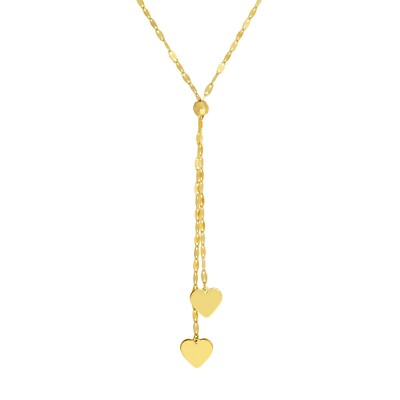 Heart Adjustable Valentino Chain Lariat Y-Necklace Real 14K Yellow Gold 18''