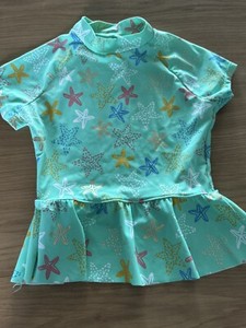 Lands End Girls Green Starfish Short Sleeve Swim Rash Guard Size 10 PRISTINE