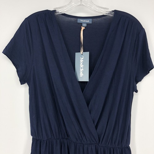 Modcloth Navy Blue V-Neck Criss Cross Front Maxi Dress Short Sleeve NWT Large - 第 2/7 張圖片