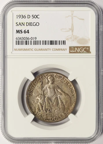 1936-D San Diego 50c Silver Commemorative Half Dollar NGC MS64