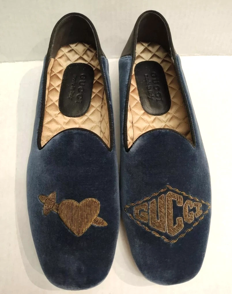 Mocassins homme Gucci Marmara velours bleu brodé taille : 7,5