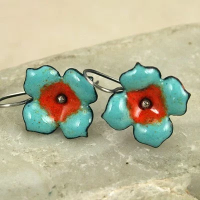 Paire de Boucles d'oreille émaillées turquoise, Bijou Femme - Photo 1/4