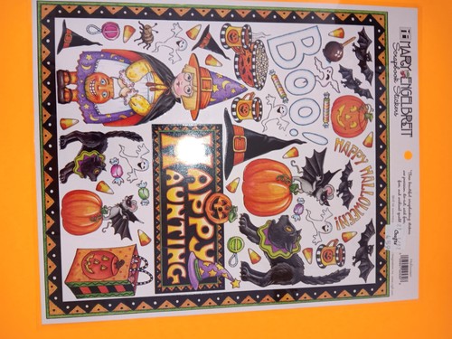 Halloween Sammelalbum Stickerbogen Boo Kürbisse schwarze Katze Fledermäuse Zuckermais Multi