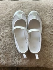 Girls White Mary Jane Flats with Mesh and Faux Leather Size 8