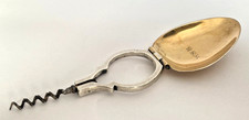 Vtg. Folding Medicine Spoon Corkscrew ~ Sterling Silver ~ Monogrammed WSB