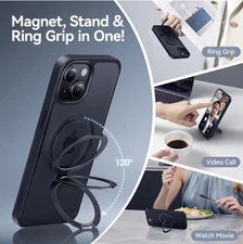 Casekoo iPhone 15 Case W/Magnetic Invisible Stand Shockproof Slim Black - New