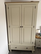 Cream Freestanding Wardrobe 2 Door 1 Drawer Hanging Rail Oak