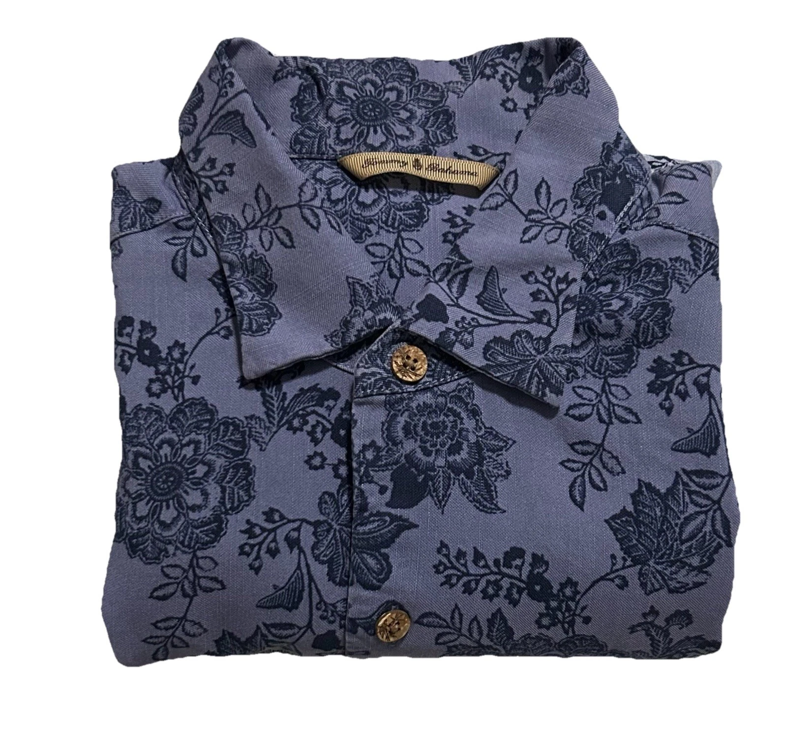Tommy Bahama Floral Silk Blend Button Up Shirt Mens Large Blue Ombré Hawaiian