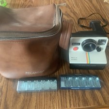 Vtg Polaroid SX-70 OneStep White Rainbow Stripe Land Instant Camera Works  Case
