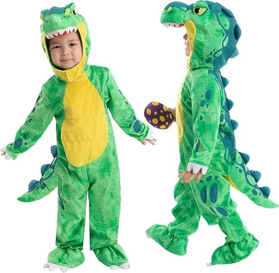 Disfraz de dinosaurio de Halloween para niños, traje de disfraz de T.rex con huevo para niño pequeño