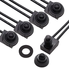 mxuteuk 5pcs 12V RV Waterproof Push Button Switch Black ON/Off SPST Switch... 