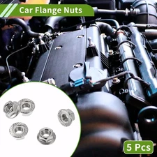 5 Pcs M3 Car Flange Nuts Carbon Steel Girded Hex Silver Tone White