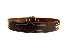 Vintage Leather Belt With Star And Stitch - Brown Sz 34
