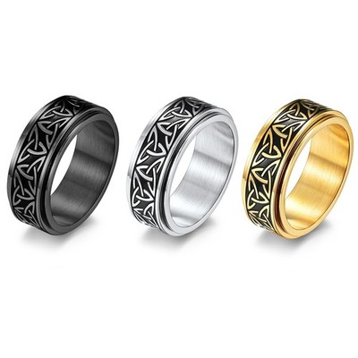Edelstahl Herren Ring 8mm Bandring Drehbar Punk Wikinger Knoten Schmuck Vikings