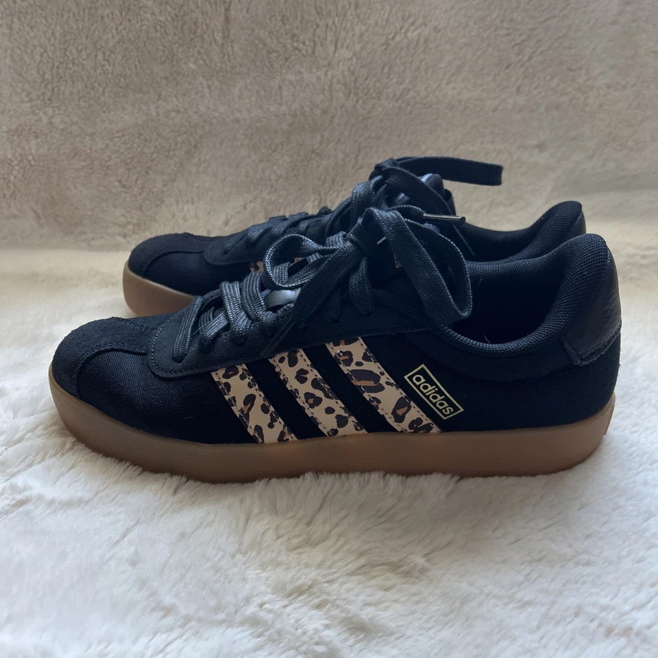 Adidas Grand Court para mujer negras con rayas de leopardo talla 8 Foto 2 de 4