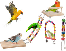 5In1 Bird Parakeet Toys, Detachable Birdie Perches Platform Swing with Climbing