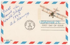 Alva L. Harvey Signed Postcard FDC / Autographed Aviation Pioneer
