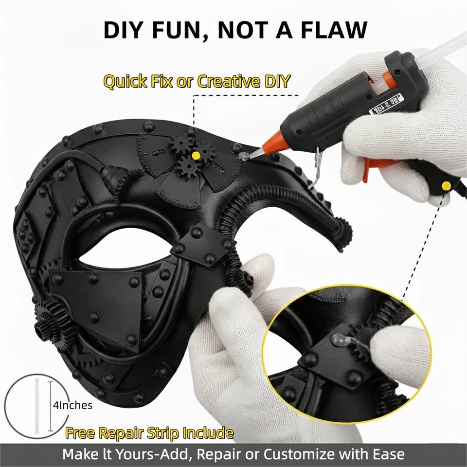 Steampunk Metal Cyborg Venezianische Maske,schwarze Maskerade Maske für Hallo... - Bild 4 von 4