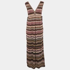 M Missoni BlackPurple Stripe Lurex Knit Sleeveless Maxi Dress M