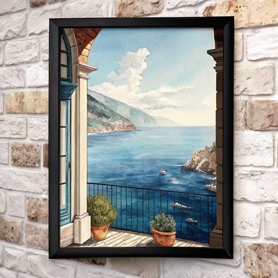 Mittelmeer Meerblick Kunstdruck 30x40cm gerahmt Wandbild Maritim Wohndeko (3)