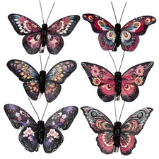 -Artificial Butterfly Decorations Set, 12 Pieces, 6 Colors, Clip for Home, We...