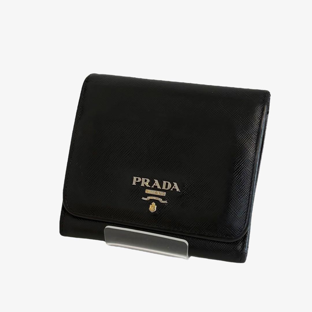 Authentic Used Prada Saffiano Black Trifold Wallet