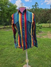 VTG 90s Wrangler Western Shirt Pearl Snap Rainbow Striped Cotton Medium