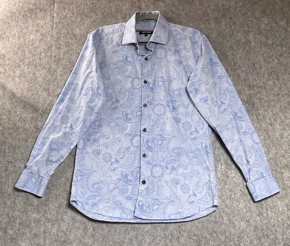 Jared Lang Shirt Mens Medium Blue Geometric Long Sleeve Button Up Rockabilly - Image 2 of 4