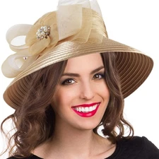 FORBUSITE Women Church Hat Derby Hats w/Stone Bucket Cloche Hat for Tea Party