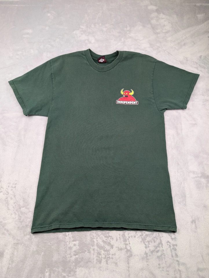 VTG Y2K Independent x Toy Machine Mashup T-Shirt Green Small Skate Classic - Image 2 of 4