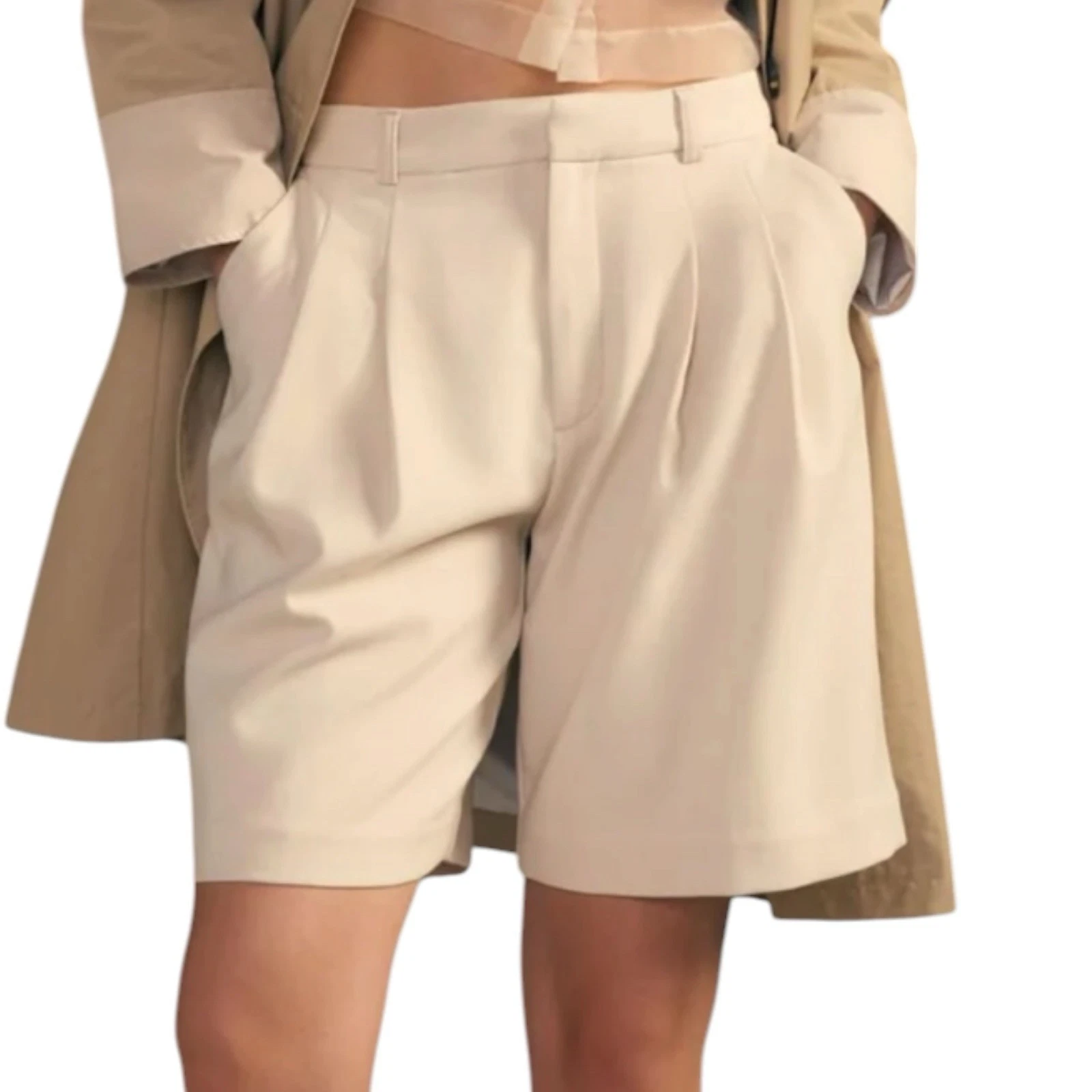 Maeve The Avery Pleated Trouser Shorts Buttercream Linen Blend Size 8 NWOT