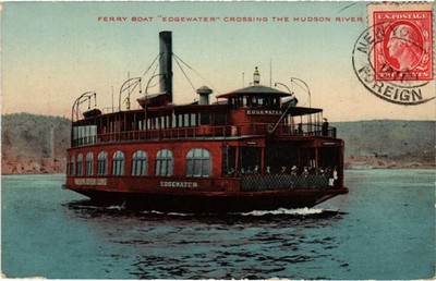 PC US, FERRY BOAT ''EDGEWATER'' CROSSING THE HUDSON, Vintage Postkarte (b61940)
