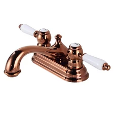 Rose Gold Centerset Faucet 4" L Brass White Double Handles Labeled Hot and Cold