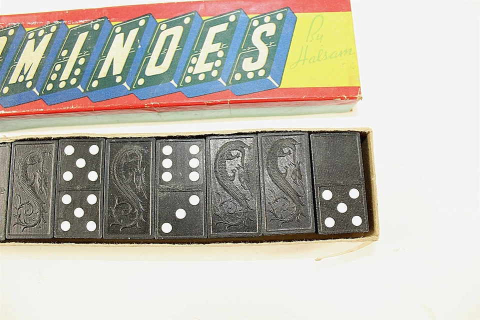  Dominoes Set in Original Box With Dragon Design On Back Vintage - Image 4 of 4