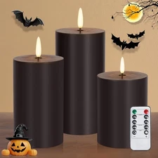 Homemory Halloween Black Flameless Candles Battery D3"xH4"5"6", D3xH456-Black 