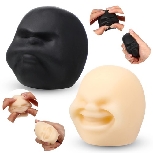 2 Pcs Funny Human Face Emotion Balls Fidget Sensory Toy Squeeze Ball Black Su...