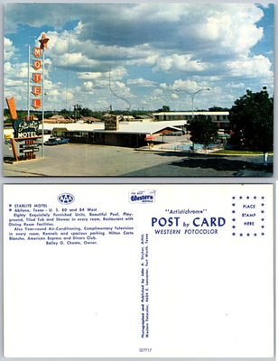#ad Starlite Motel AAA Pool Sign Abilene Texas Postcard $1.99