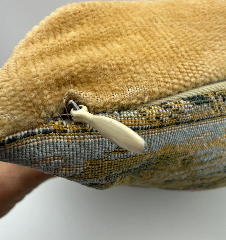 Vintage French Tapestry Throw Pillow 11" x 11" Romanticism Jacquard Corduroy - Image 4 of 4